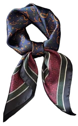 GIMIRO Frauen 70x70cm Schal Simulierte Seide Blumen Schal Krawatte Hahnentritt-Bandana (Navy Claret Orange PSL FJ935-1) von GIMIRO