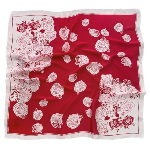 GIMIRO Frauen 70x70cm Schal Simulierte Seide Blumen Schal Krawatte Hahnentritt-Bandana (Red White Rose FJ932-3) von GIMIRO