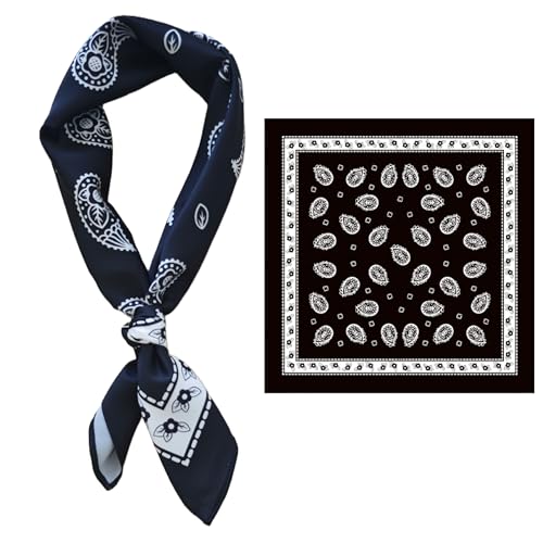 GIMIRO Männer simulierte Seidenschal 53x53cm Bandana Halstuch Polyester-Satin Schwarz-Weiß Paisley-Muster (Black White PSL) von GIMIRO