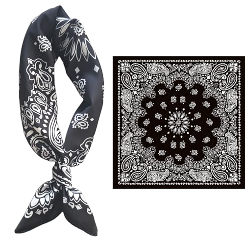 GIMIRO Männer simulierte Seidenschal 53x53cm Bandana Halstuch Polyester-Silk Schwarz-Weiß Paisley-Muster(Black White Symmetry PSL) von GIMIRO