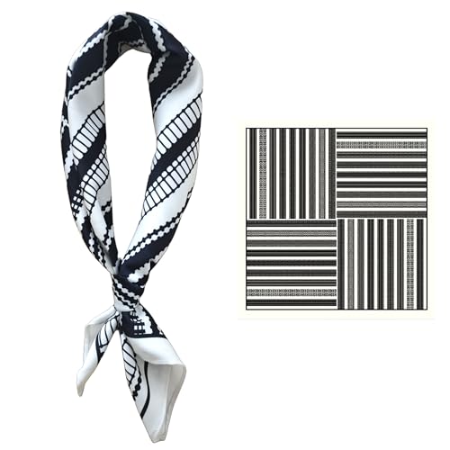 GIMIRO Männer simulierte Seidenschal 53x53cm Geometrisches Schwarz-Weiß-Muster Quadratisches Design (Black White Sound Waves) von GIMIRO