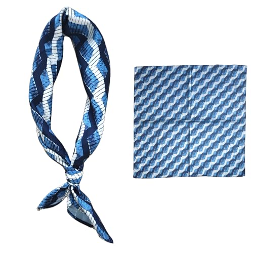 GIMIRO Männer simulierte Seidenschal 53x53cm Halstuch Blau-Weiß Wellenmuster Polyester mit Seidenoptik Elegantes Design (Navy Blue White Waves) von GIMIRO