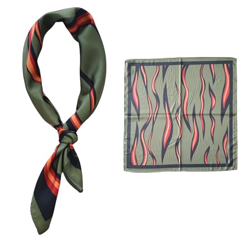GIMIRO Männer simulierte Seidenschal 53x53cm Halstuch Polyester-Satin Olivgrün mit Streifenmuster Elegantes Design (Green Flame) von GIMIRO