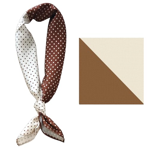 GIMIRO Männer simulierte Seidenschal 53x53cm Seidentuch Zweifarbig, Braun-Creme mit Punktemuster, Polyester Halstuch für Business und Freizeit (Brown White Mini Dots) von GIMIRO