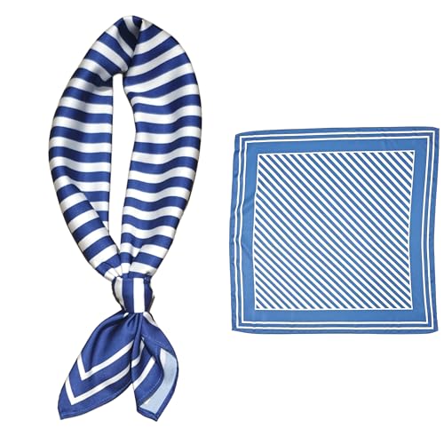 GIMIRO Männer simulierte Seidenschal 53x53cm Vintage Schal kleiner quadratischer Britischer Stil Cashew Blume Schal (2# Blue Stripes) von GIMIRO