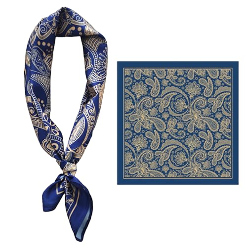 GIMIRO Männer simulierte Seidenschal 53x53cm Polyester Silk Elegantes Paisley-Muster Marineblau und Gold (Blue Yellow Retro Printing FGHW) von GIMIRO