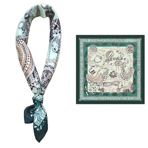 GIMIRO Männer simulierte Seidenschal 53x53cm Halstuch Türkis-Weiß Polyester in Seidenoptik Elegantes Muster (Green Retro GLM) von GIMIRO