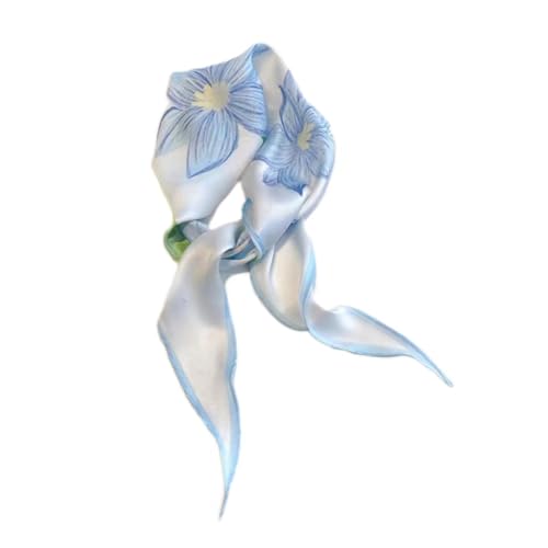 GIMIRO Satin Schal 120cm x 36cm Rhombus Bunte Schals Floral Band Mode Zubehör für Hüte, Blazer, Blusen, Kleider, Röcke, Taillenbänder, Krawatten (Blue Lily) von GIMIRO