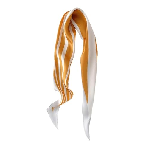 GIMIRO Satin Schal 120cm x 36cm Rhombus Bunte Schals Floral Band Mode Zubehör für Hüte, Blazer, Blusen, Kleider, Röcke, Taillenbänder, Krawatten (Yellow/White Stripes) von GIMIRO