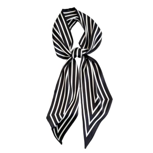 GIMIRO Satin Seidenschal 148 x 13,5 cm Krawatte Double Layer Bund Schwarz-Weiß Streifenmuster Eleganter Satinschal für Damen(Black White Stripes) von GIMIRO