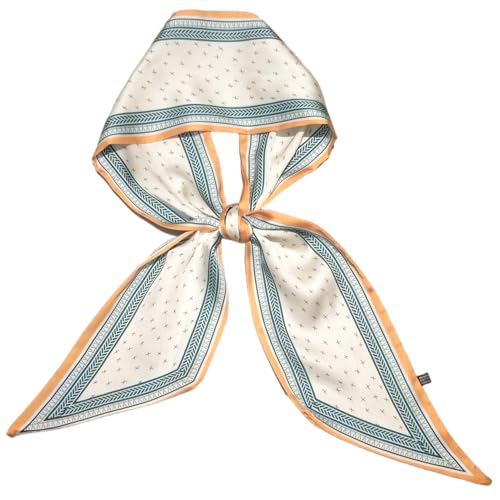 GIMIRO Satin Seidenschal 148 x 13,5 cm Krawatte Double Layer Bund für Blazer, Mantel, Kleid (18# Pattern-A Cream/Yellow/Green) von GIMIRO