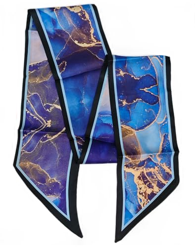 GIMIRO Satin Seidenschal 148 x 13,5 cm Krawatte Double Layer Bund für Blazer, Mantel, Kleid (21# Dark Blue/Golden Light) von GIMIRO
