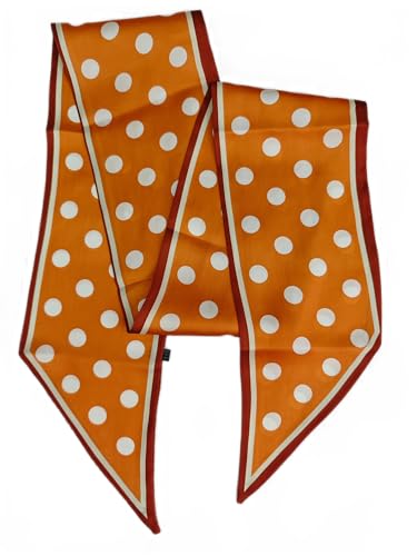GIMIRO Satin Seidenschal 148 x 13,5 cm Krawatte Double Layer Bund für Blazer, Mantel, Kleid (28# Pattern-C Orange/White Big Polka Dot) von GIMIRO