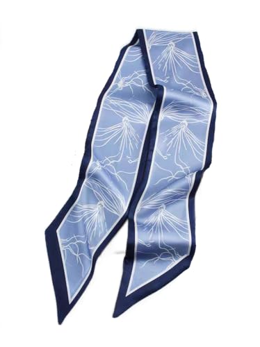 GIMIRO Satin Seidenschal 148 x 13,5 cm Krawatte Double Layer Bund für Blazer, Mantel, Kleid (32# Pattern-D Blue) von GIMIRO