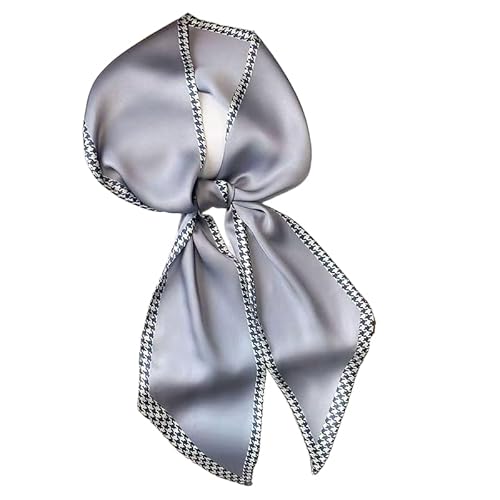 GIMIRO Satin Seidenschal 148 x 13,5 cm Krawatte Double Layer Bund für Blazer, Mantel, Kleid (42# Houndstooth Edge Gray) von GIMIRO