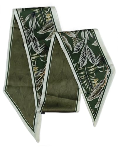 GIMIRO Satin Seidenschal 148 x 13,5 cm Krawatte Double Layer Bund für Blazer, Mantel, Kleid (44# Olive Green Leaf) von GIMIRO