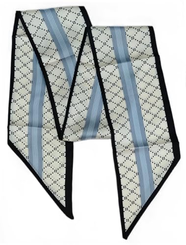 GIMIRO Satin Seidenschal 148 x 13,5 cm Krawatte Double Layer Bund für Blazer, Mantel, Kleid (45# Cream/Blue Unisex) von GIMIRO