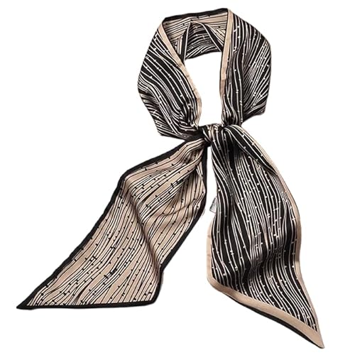 GIMIRO Satin Seidenschal 148 x 13,5 cm Krawatte Double Layer Bund für Blazer, Mantel, Kleid Damenkrawatte Geometrisches Streifenmuster Schwarz-Weiß (67# Lines - Small Dots Coffee) von GIMIRO