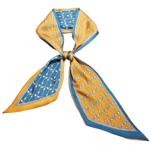 GIMIRO Satin Seidenschal 148 x 13,5 cm Krawatte Double Layer Bund mit Geometrischem Muster, Gelb und Türkis, Zweifarbiges Design (Yellow - Cyan Plant) von GIMIRO