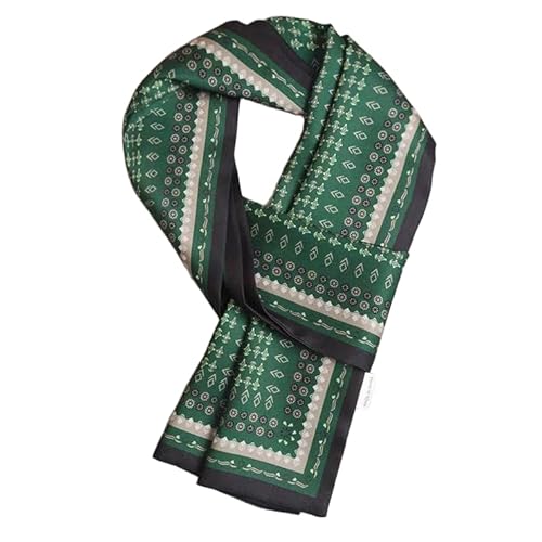 GIMIRO Satin Seidenschal Doppelschichten 150 x 16cm Krawatte Blumen Taillengürtel für Blazer, Mantel, Kleid (17# Green Classical Floral Unisex) von GIMIRO