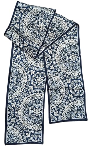 GIMIRO Satin Seidenschal Doppelschichten 150 x 16cm Krawatte Blumen Taillengürtel für Blazer, Mantel, Kleid (3# Navy Unisex Floral) von GIMIRO