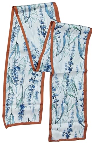 GIMIRO Satin Seidenschal Doppelschichten 150 x 16cm Krawatte Blumen Taillengürtel für Blazer, Mantel, Kleid (4# Orange/Blue Flower) von GIMIRO