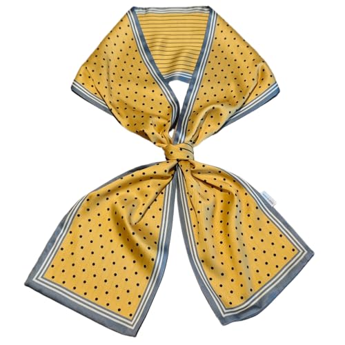 GIMIRO Satin Seidenschal Doppelschichten 150 x 16cm Krawatte Blumen Taillengürtel für Blazer, Mantel, Kleid (50# Polka Stripe Yellow) von GIMIRO
