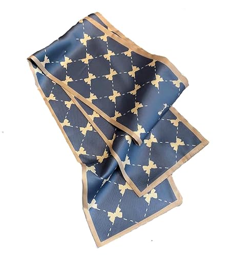 GIMIRO Satin Seidenschal Doppelschichten 150 x 16cm Krawatte Blumen Taillengürtel für Blazer, Mantel, Kleid (Bluish Black Khaki Bowtie Plaid) von GIMIRO