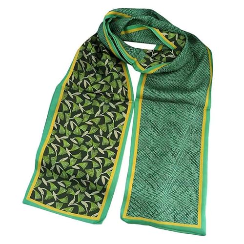 GIMIRO Satin Seidenschal Doppelschichten 150 x 16cm Krawatte Blumen Taillengürtel für Blazer, Mantel, Kleid (Green Leaf Houndstooth) von GIMIRO