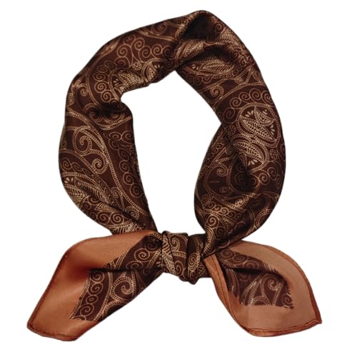 GIMIRO Schal aus imitierter Seide [53 x 53cm] Quadratische Schals Impressionismus-Muster Vintage-Schal für Büroarbeit oder lässigen Bund (55# C01 Orange/Coffee PSL) von GIMIRO