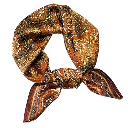 GIMIRO Schal aus imitierter Seide [53 x 53cm] Quadratische Schals Impressionismus-Muster Vintage-Schal für Büroarbeit oder lässigen Bund (58# E01 Claret/Orange PSL) von GIMIRO