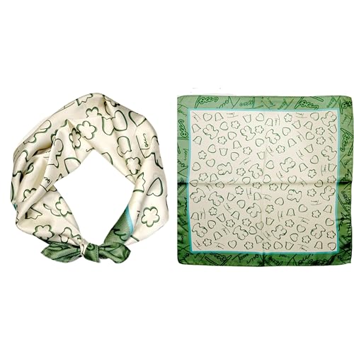 GIMIRO Schal aus imitierter Seide [53 x 53cm] Quadratische Schals Impressionismus-Muster Vintage-Schal für Büroarbeit oder lässigen Bund (63# J02 Cream/Green Bear) von GIMIRO