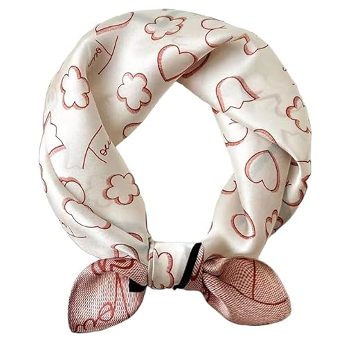 GIMIRO Schal aus imitierter Seide [53 x 53cm] Quadratische Schals Impressionismus-Muster Vintage-Schal für Büroarbeit oder lässigen Bund (63# J03 Cream/Dark Pink Bear) von GIMIRO