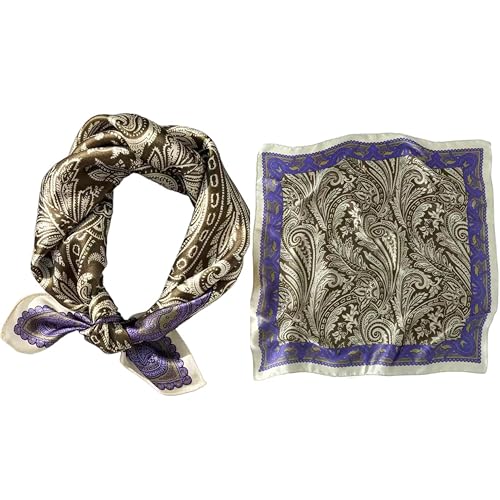 GIMIRO Schal aus imitierter Seide [53 x 53cm] Quadratische Schals Impressionismus-Muster Vintage-Schal für Büroarbeit oder lässigen Bund (64# K01 Purple/Coffee PSL) von GIMIRO