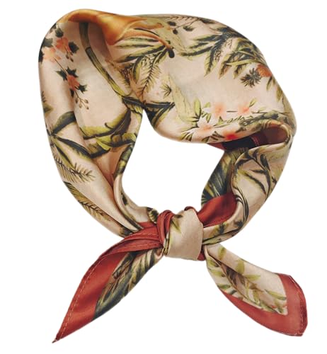 GIMIRO Schal aus imitierter Seide [53 x 53cm] Quadratische Schals Impressionismus-Muster Vintage-Schal für Büroarbeit oder lässigen Bund (66# M01 Coffee Forest) von GIMIRO