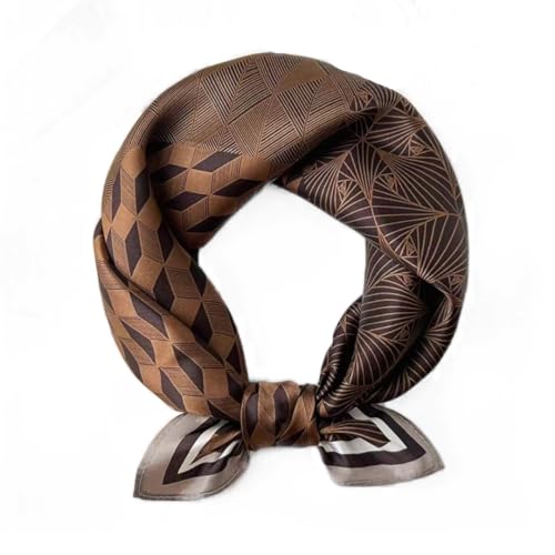 GIMIRO Schal aus imitierter Seide [53 x 53cm] Quadratische Schals Impressionismus-Muster Vintage-Schal für Büroarbeit oder lässigen Bund (67# N01 Coffee Plaid) von GIMIRO