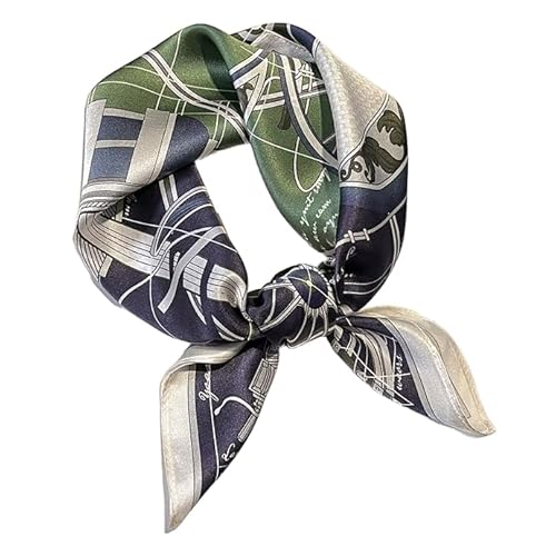 GIMIRO Schal aus imitierter Seide [53 x 53cm] Quadratische Schals Luxuriöser Seidenschal Geometrisches Design in Salbeigrün und Marineblau Weiße Akzente (69# P01 Blue/Green Wheels) von GIMIRO