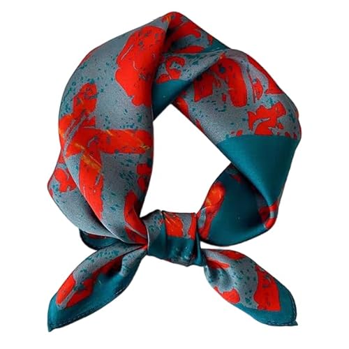 GIMIRO Schal aus imitierter Seide [53 x 53cm] Quadratische Schals Impressionismus-Muster Vintage-Schal für Büroarbeit oder lässigen Bund (71# S01 Green/Red Flowe) von GIMIRO