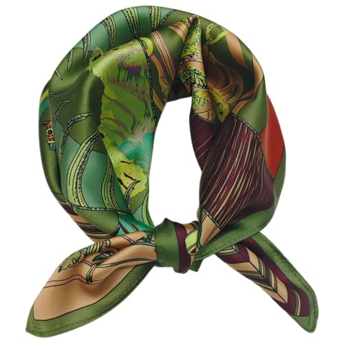 GIMIRO Schal aus imitierter Seide [53 x 53cm] Quadratische Schals Impressionismus-Muster Vintage-Schal für Büroarbeit oder lässigen Bund (73# U01 Green) von GIMIRO