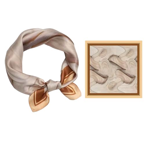 GIMIRO Schal aus imitierter Seide [53 x 53cm] Quadratische Schals Seidenschal Weiß-Rosegold Elegantes Design (74# V01 Orange/Cream stream of consciousness) von GIMIRO