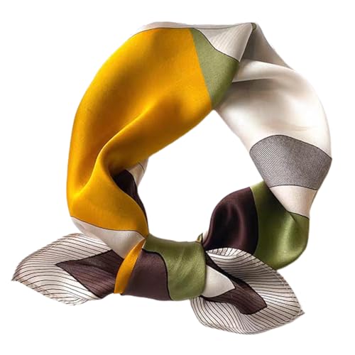 GIMIRO Schal aus imitierter Seide [53 x 53cm] Quadratische Schals Impressionismus-Muster Vintage-Schal für Büroarbeit oder lässigen Bund (75# W01 Yellow/Green Animal) von GIMIRO