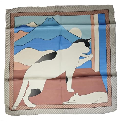 GIMIRO Schal aus imitierter Seide [53 x 53cm] Quadratische Schals Impressionismus-Muster Vintage-Schal für Büroarbeit oder lässigen Bund (75# W02 Dark Pink/Blue Animal) von GIMIRO