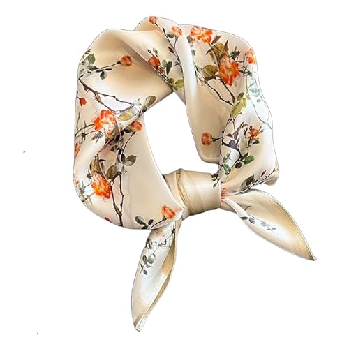 GIMIRO Schal aus imitierter Seide [53 x 53cm] Quadratische Schals Impressionismus-Muster Vintage-Schal für Büroarbeit oder lässigen Bund (78# AA01 White/Small Red Flower) von GIMIRO