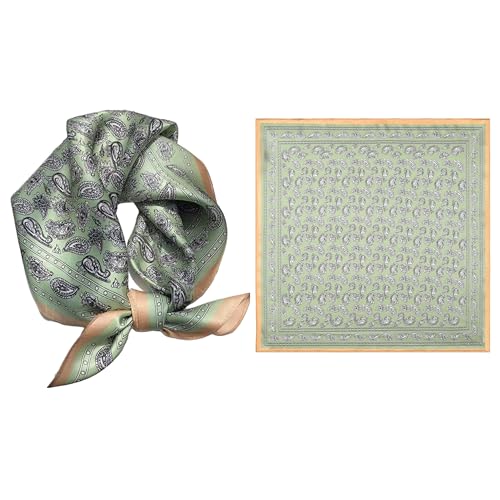 GIMIRO Schal aus imitierter Seide [53 x 53cm] Quadratische Schals Paisley Seidenschal Mintgrün Elegantes Halstuch mit Vintage-Muster (84# AG01 Light Green/Black/White PSL) von GIMIRO