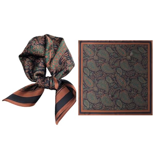 GIMIRO Schal aus imitierter Seide [53 x 53cm] Quadratische Schals Impressionismus-Muster Vintage-Schal für Büroarbeit oder lässigen Bund (85# AH01 Orange/Green/Black PSL) von GIMIRO