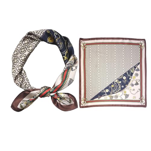 GIMIRO Schal aus imitierter Seide [53 x 53cm] Quadratische Schals Impressionismus-Muster Vintage-Schal für Büroarbeit oder lässigen Bund (87# AJ01 Cream/Navy) von GIMIRO