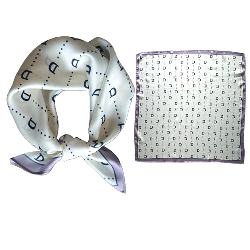 GIMIRO Schal aus imitierter Seide [53 x 53cm] Quadratische Schals Impressionismus-Muster Vintage-Schal für Büroarbeit oder lässigen Bund (Cream D Purple Edge) von GIMIRO