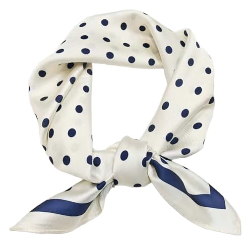 GIMIRO Schal aus imitierter Seide [53 x 53cm] Quadratische Schals Impressionismus-Muster Vintage-Schal für Büroarbeit oder lässigen Bund (Creamy/Navy Blue Polka Dot) von GIMIRO