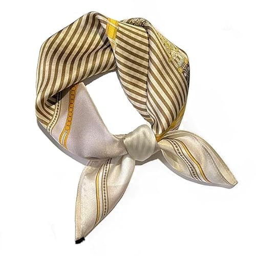 GIMIRO Schal aus imitierter Seide [53 x 53cm] Quadratische Schals Impressionismus-Muster Vintage-Schal für Büroarbeit oder lässigen Bund (Golden Stripes) von GIMIRO