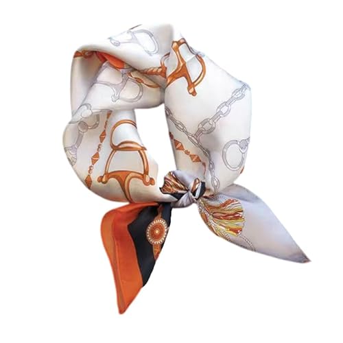 GIMIRO Schal aus imitierter Seide [53 x 53cm] Quadratische Schals Impressionismus-Muster Vintage-Schal für Büroarbeit oder lässigen Bund (Orange/Black/Silver/White) von GIMIRO